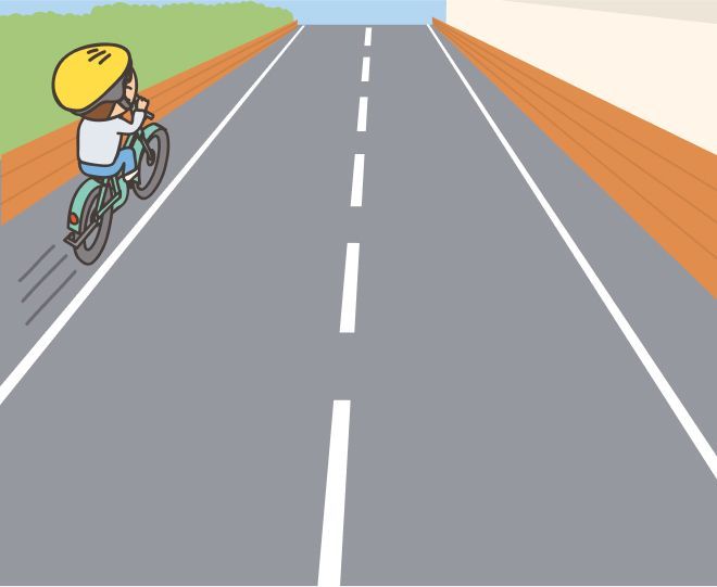 ①道路の左側を自電車で通行する様子のイラスト