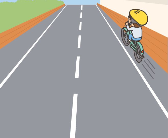 ②道路の右側を自電車で通行する様子のイラスト