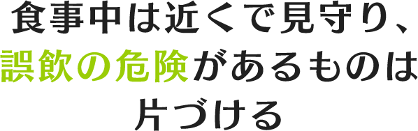 食事中は近くで見守り、誤飲の危険があるものは片づける