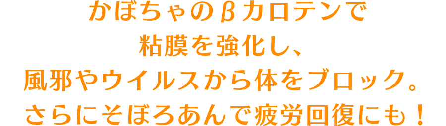 かぼちゃのβカロテンで粘膜を強化し、風邪やウイルスから体をブロック。さらにそぼろあんで疲労回復にも！