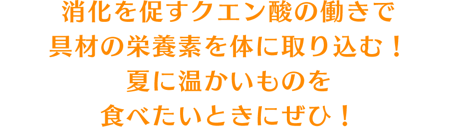 消化を促すクエン酸の働きで具材の栄養素を体に取り込む！夏に温かいものを食べたいときにぜひ！