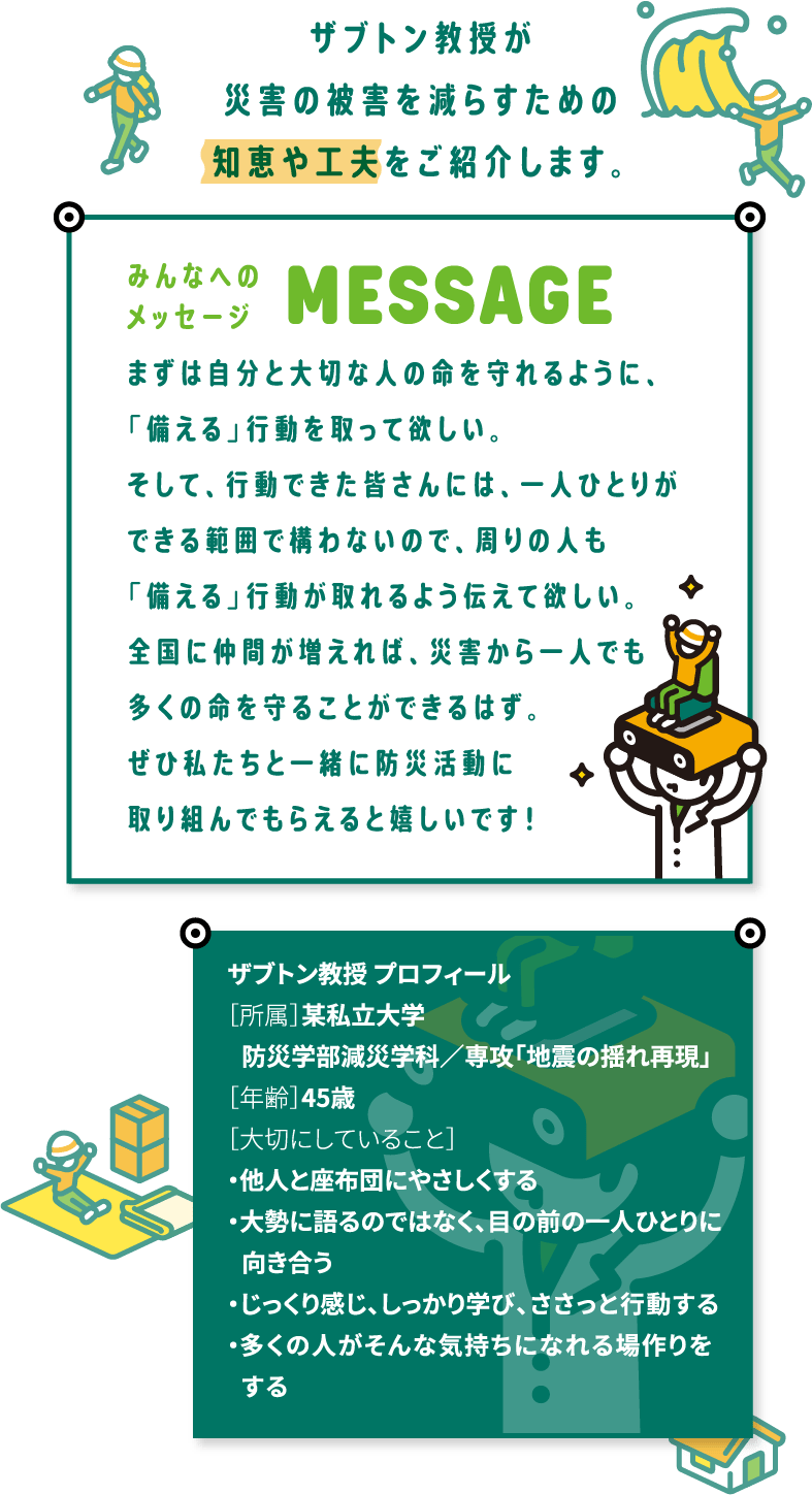 ザブトン教授の防災教室 | JA共済 地域貢献活動 ちいきのきずな